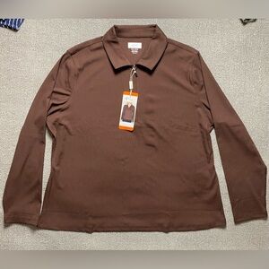 Women’s Greg Norman Brown Ribbed Long Sleeve 1/4 Zip Utility Pullover